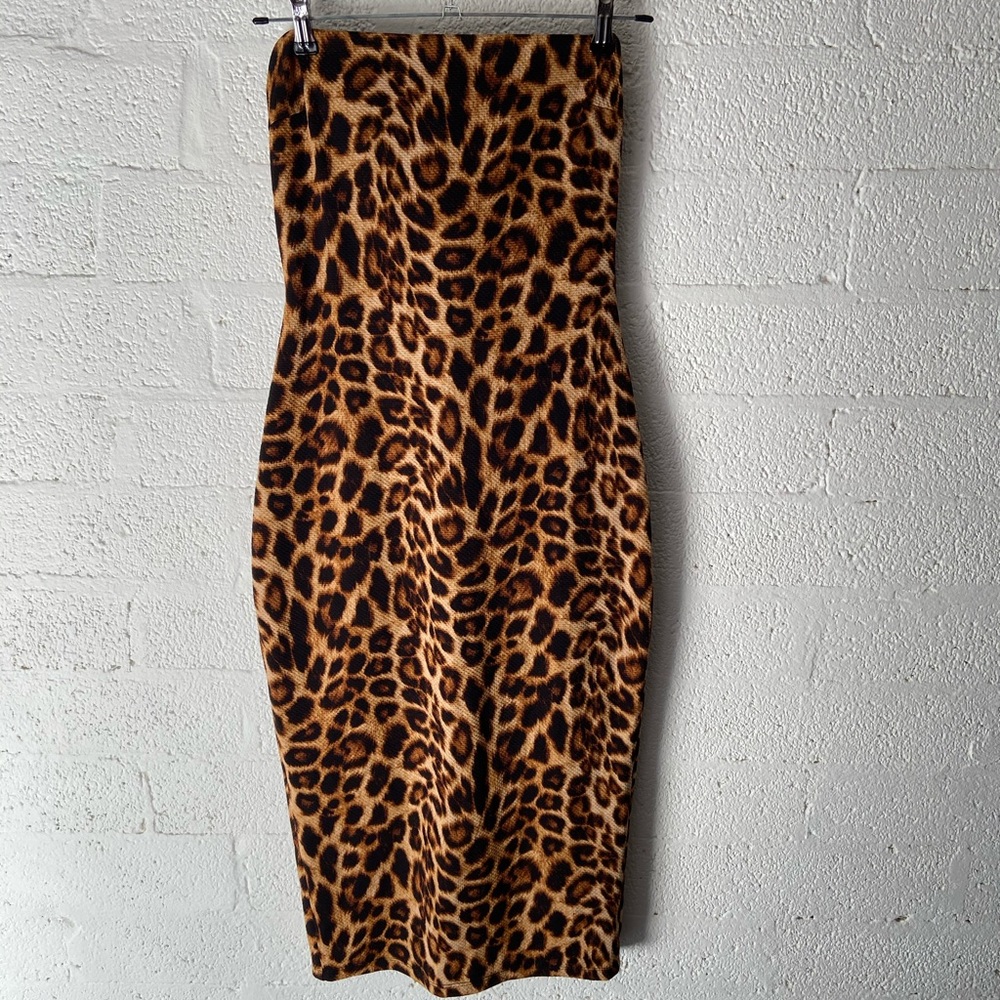 Strapless Cheetah print body con dress